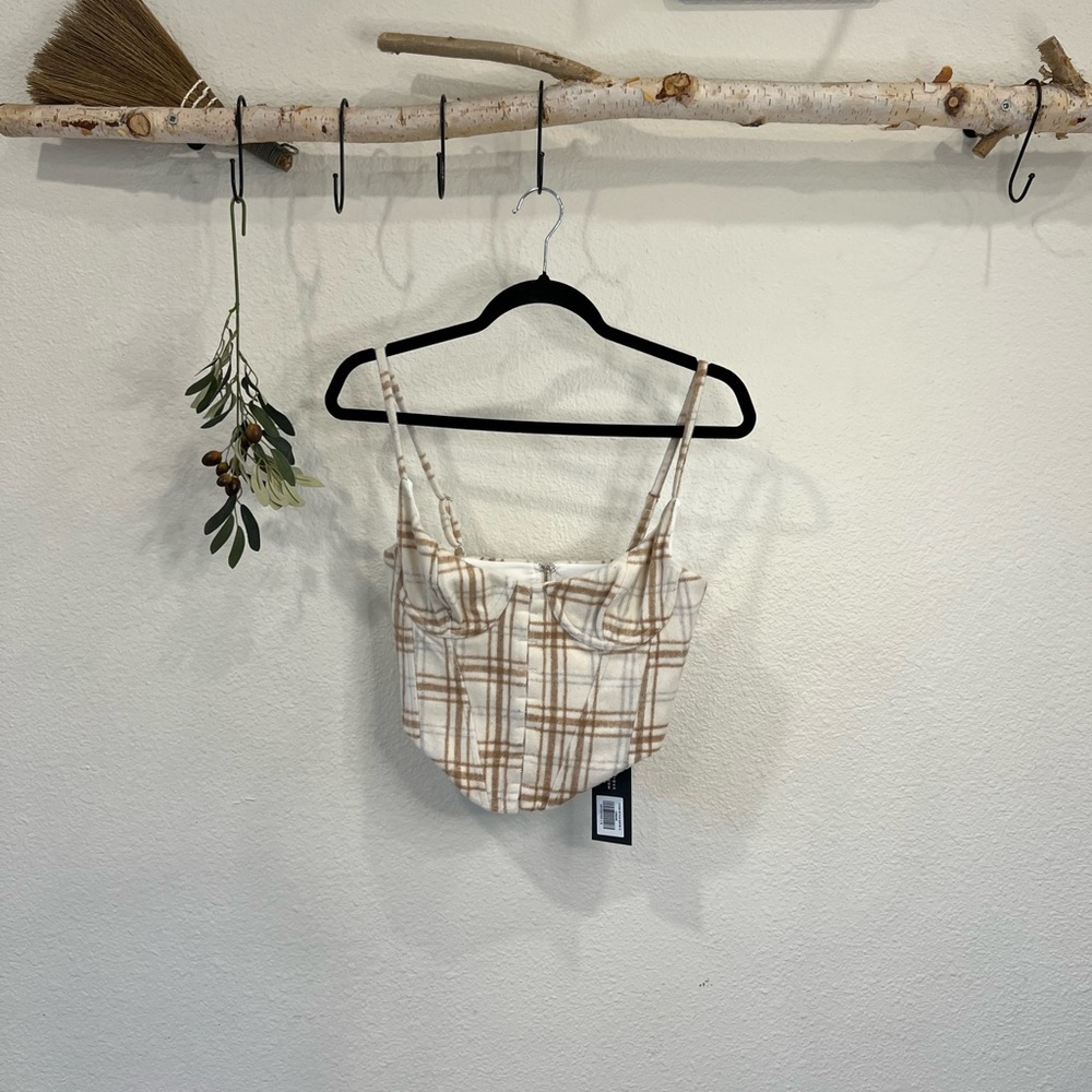 White Fox Boutique Bustier Plaid Brown/Tan/white